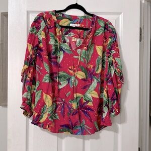 Chicos light weight top with gold accents color is magenta